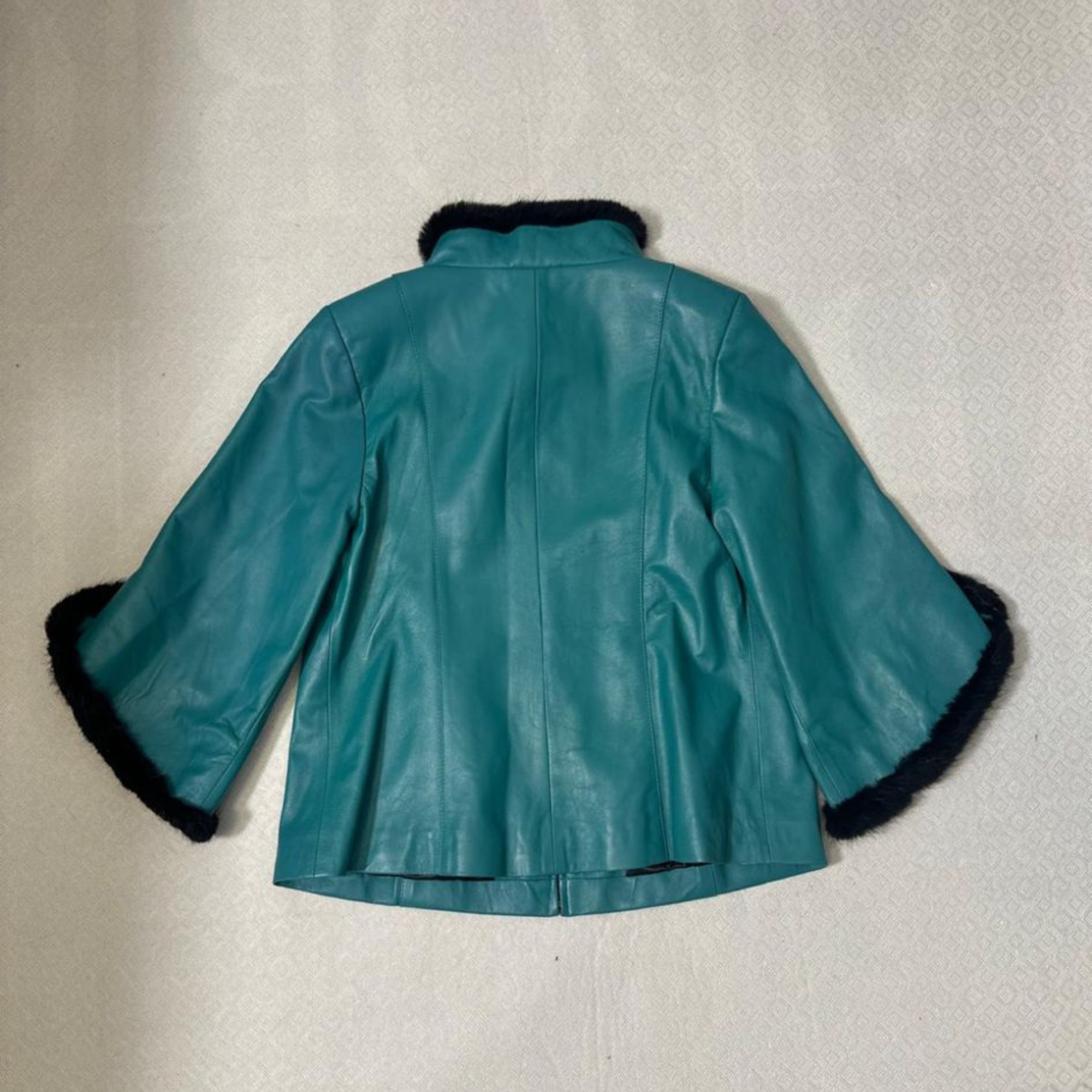 Leather Jacket For Women With Mink Plus Size - Turquoise