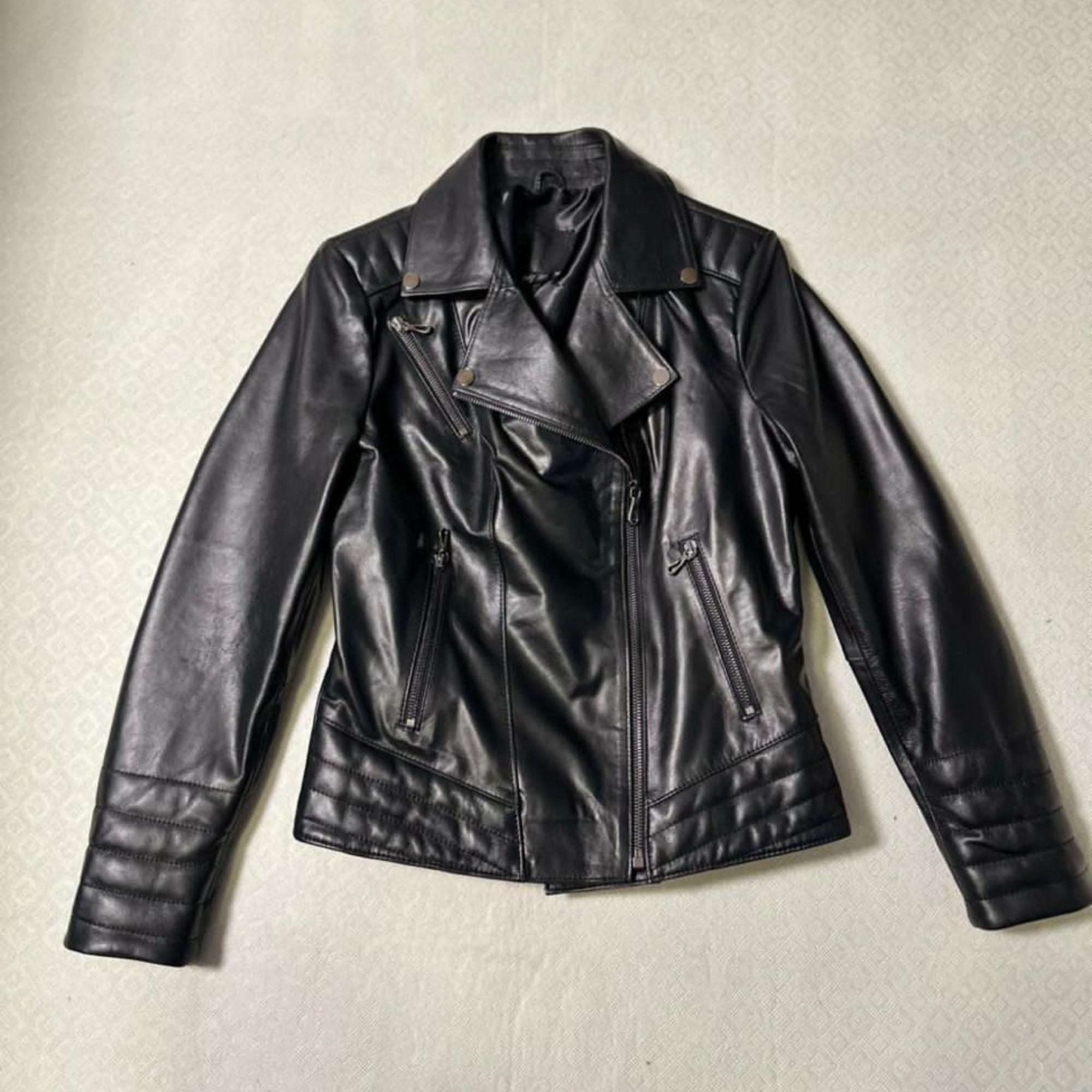 Lamb Leather Biker Jacket - Black