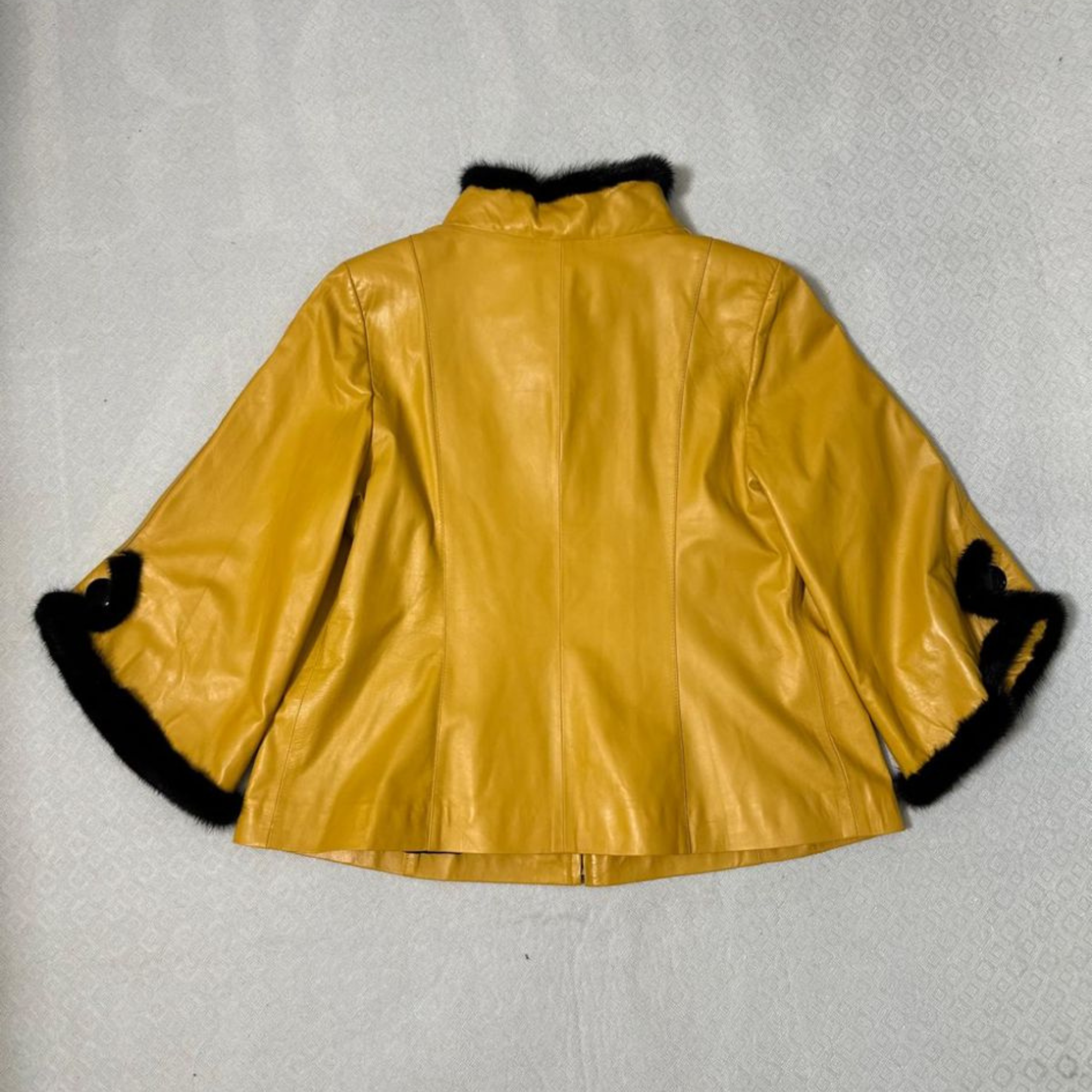 Leather Jacket With Mink For Plus Size - Mustard