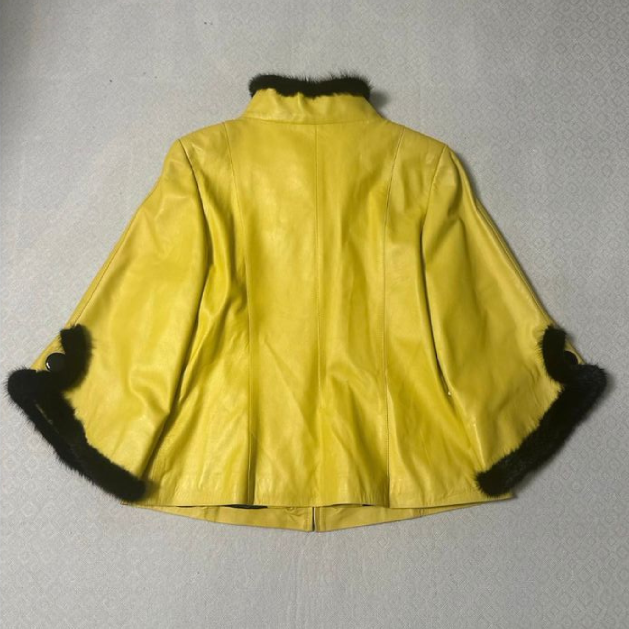 Leather Jacket With Mink For Plus Size - Yellow