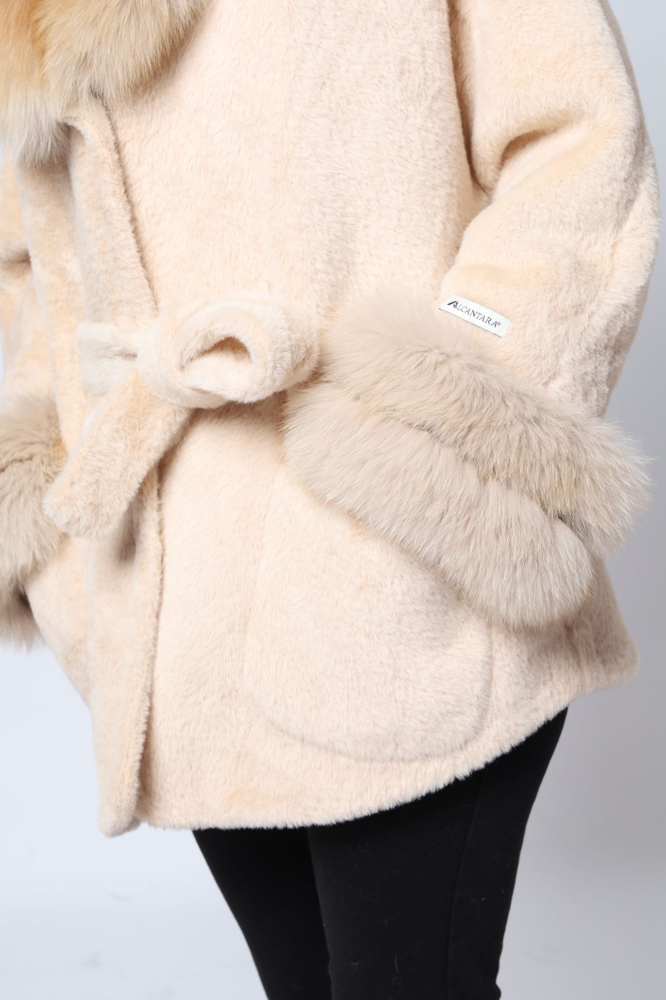 Oversize Hooded Alkantara With Fox Fur Collar And Sleeves