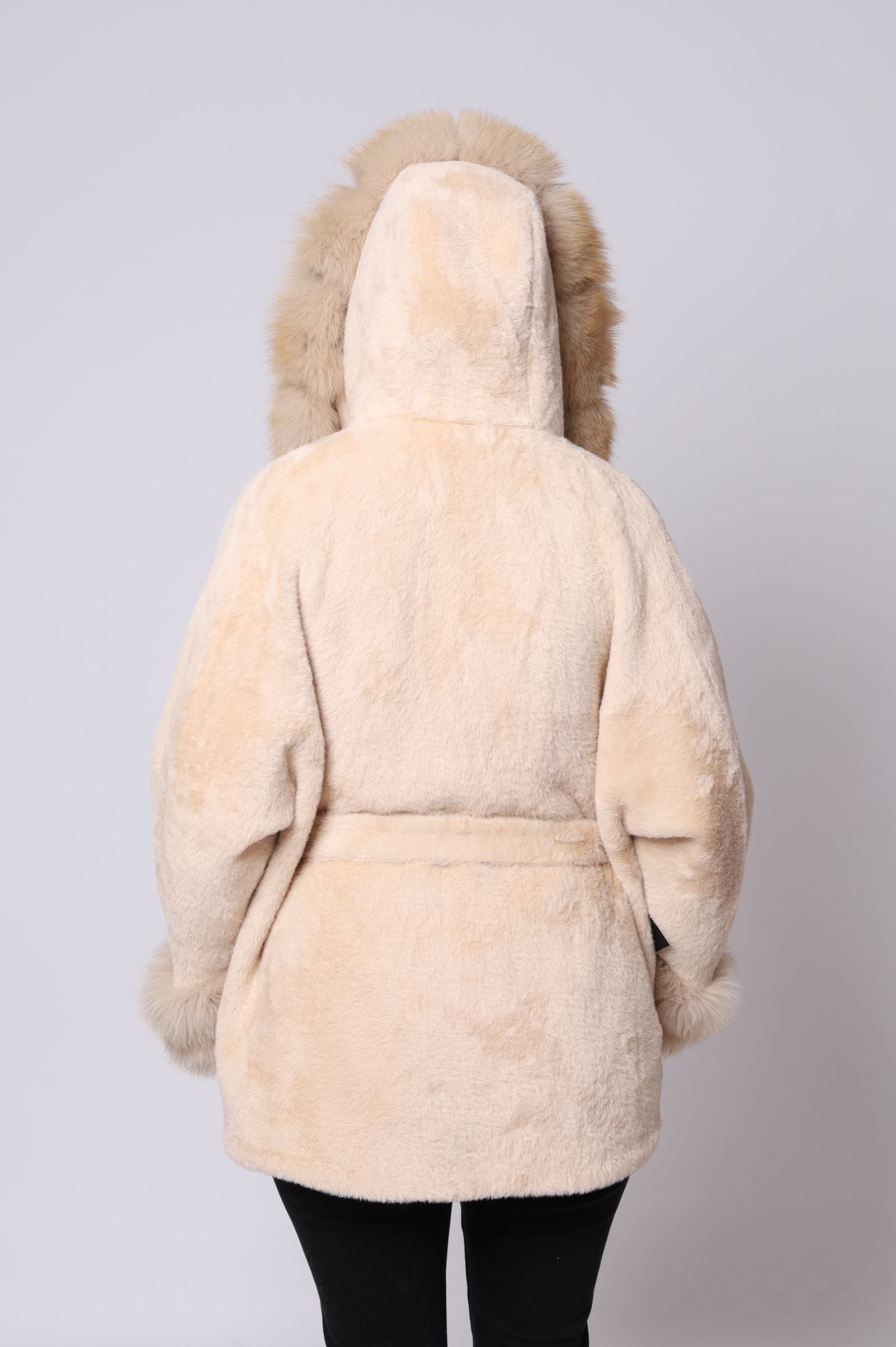 Oversize Hooded Alkantara With Fox Fur Collar And Sleeves