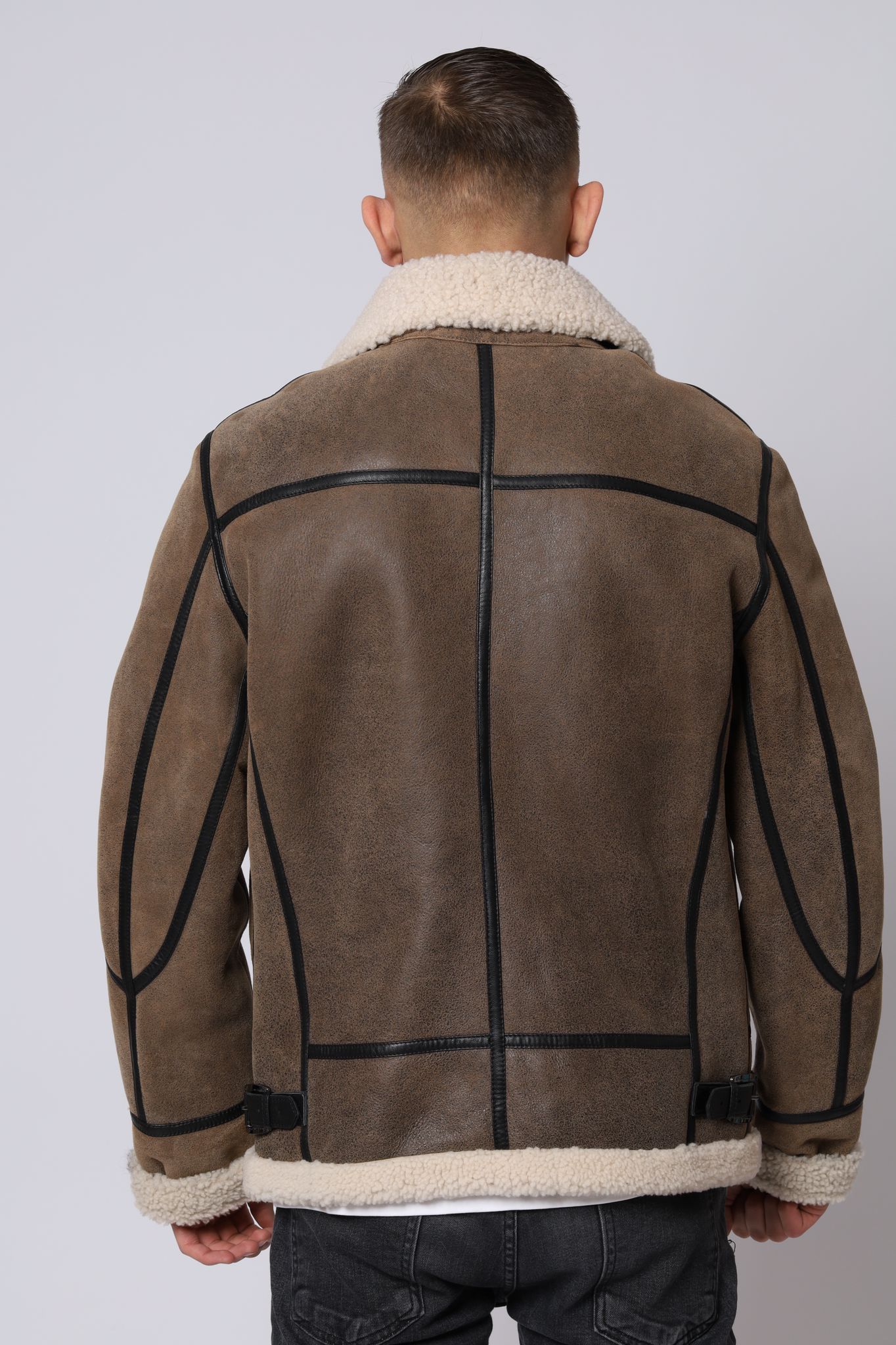 Slim Fit Shearling Aviation Jacket