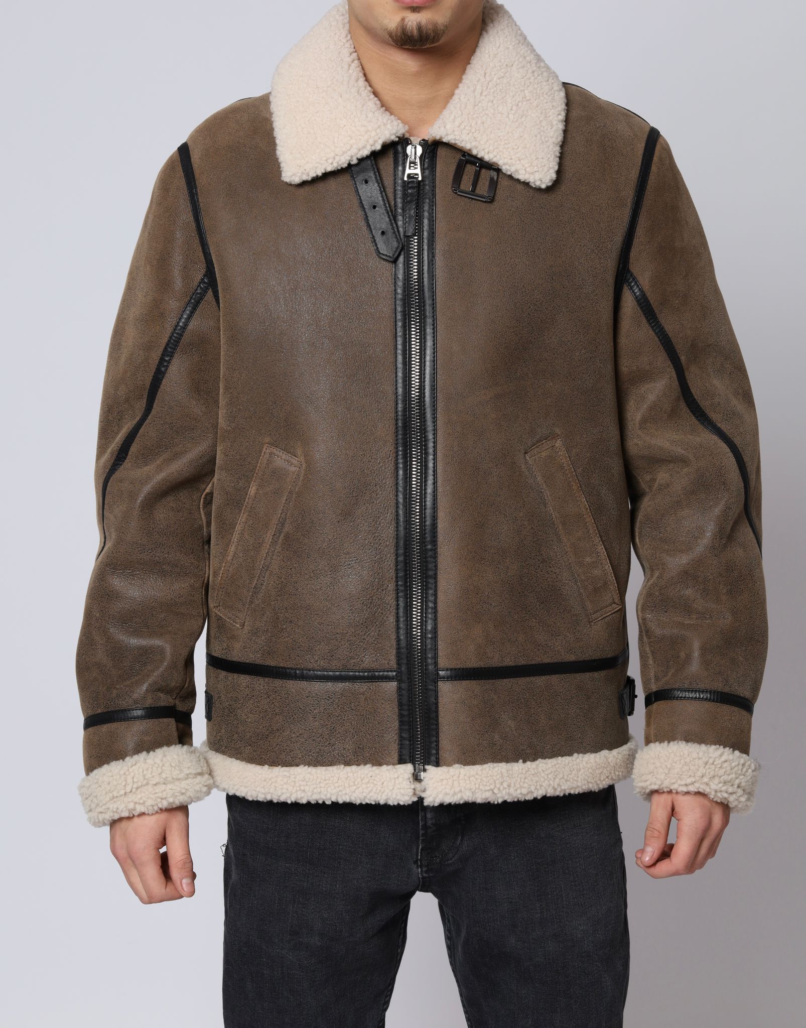 Slim Fit Shearling Aviation Jacket
