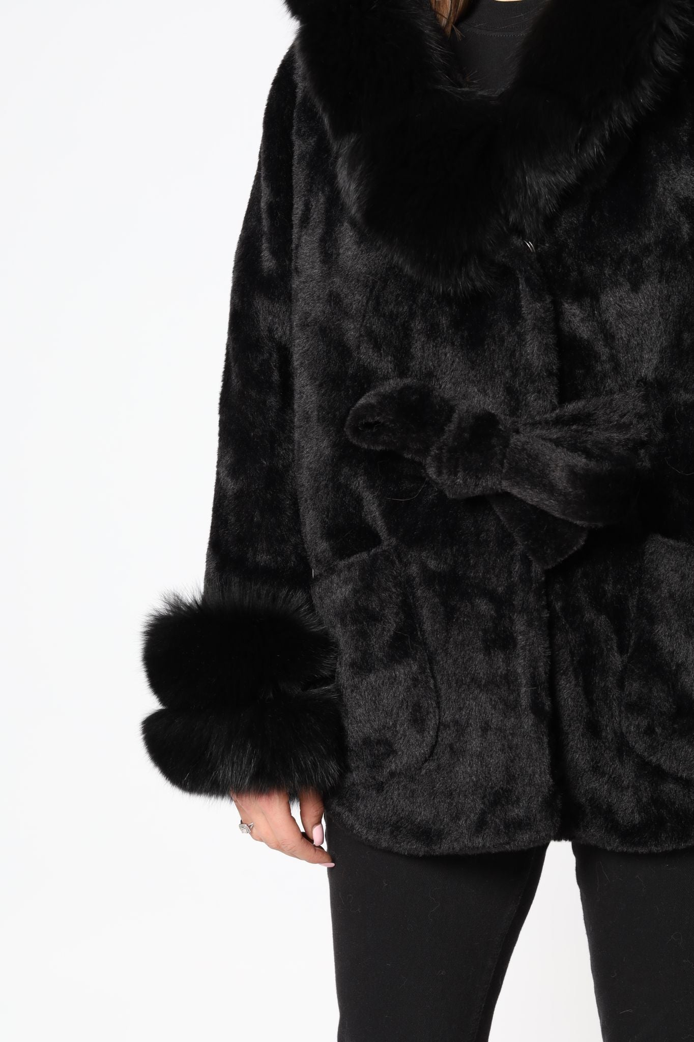 Oversized Hooded Alkantara With Fox Collar And Sleeves