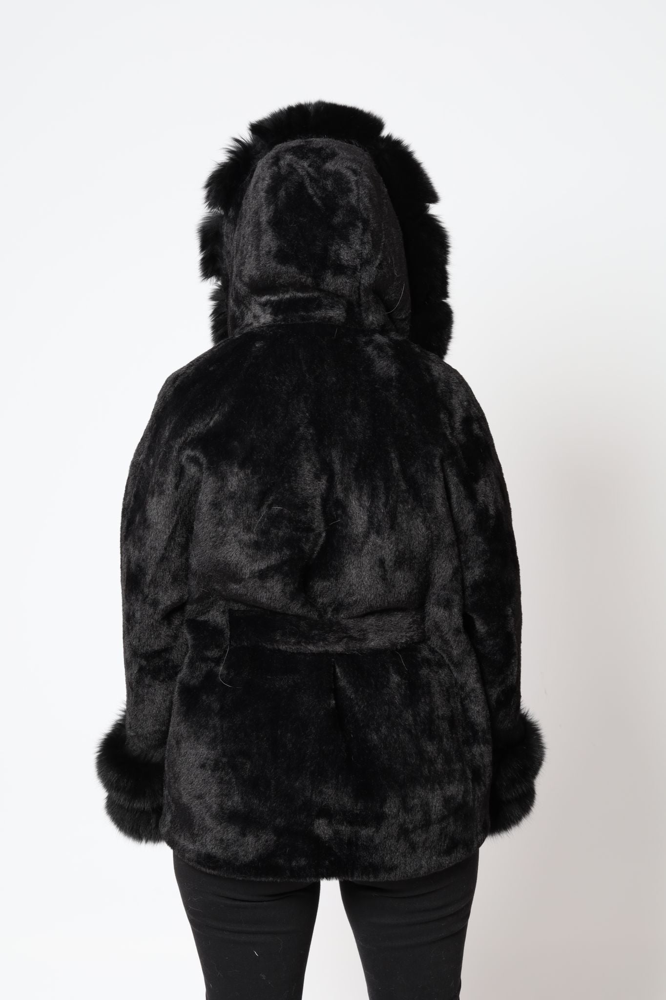 Oversized Hooded Alkantara With Fox Collar And Sleeves
