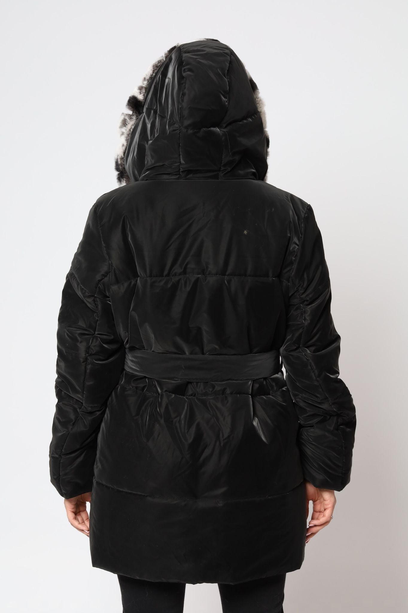 Puffed Nylon Jacket With Chinchilla Lined Collar