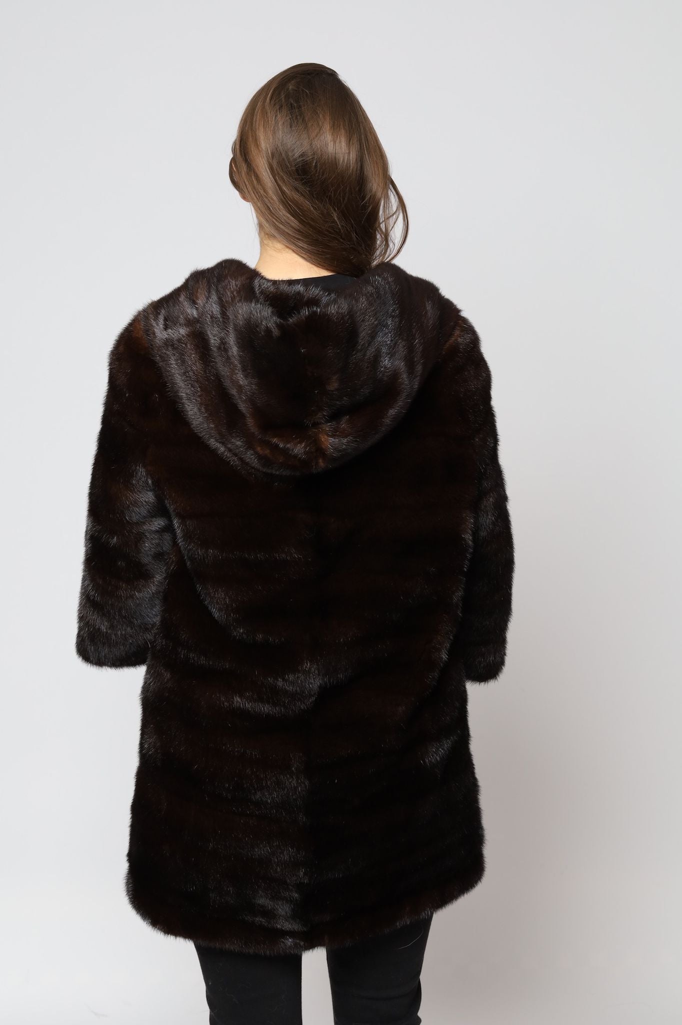 Long Hooded Brown Mink Coat