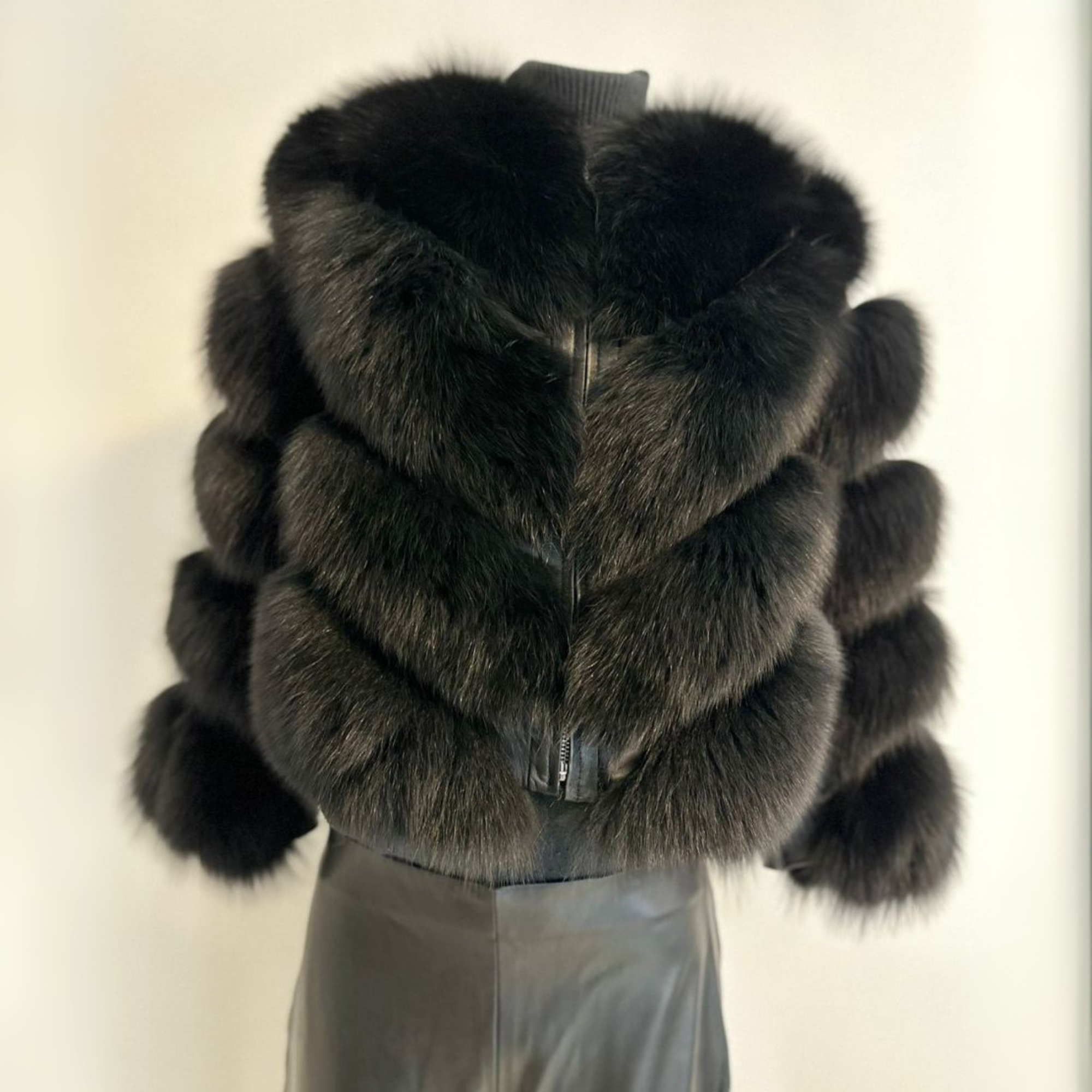 Fox Fur Jacket With Removable Sleeves - Black