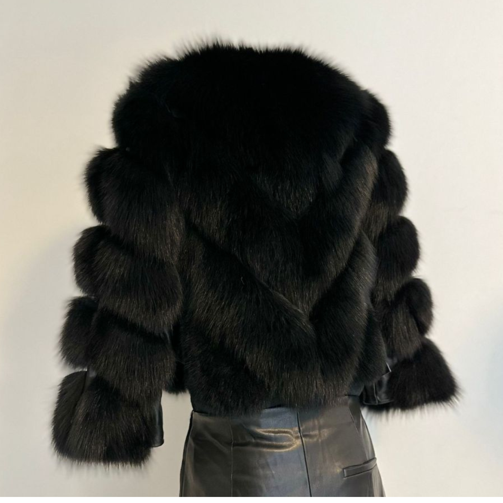 Fox Fur Jacket With Removable Sleeves - Black