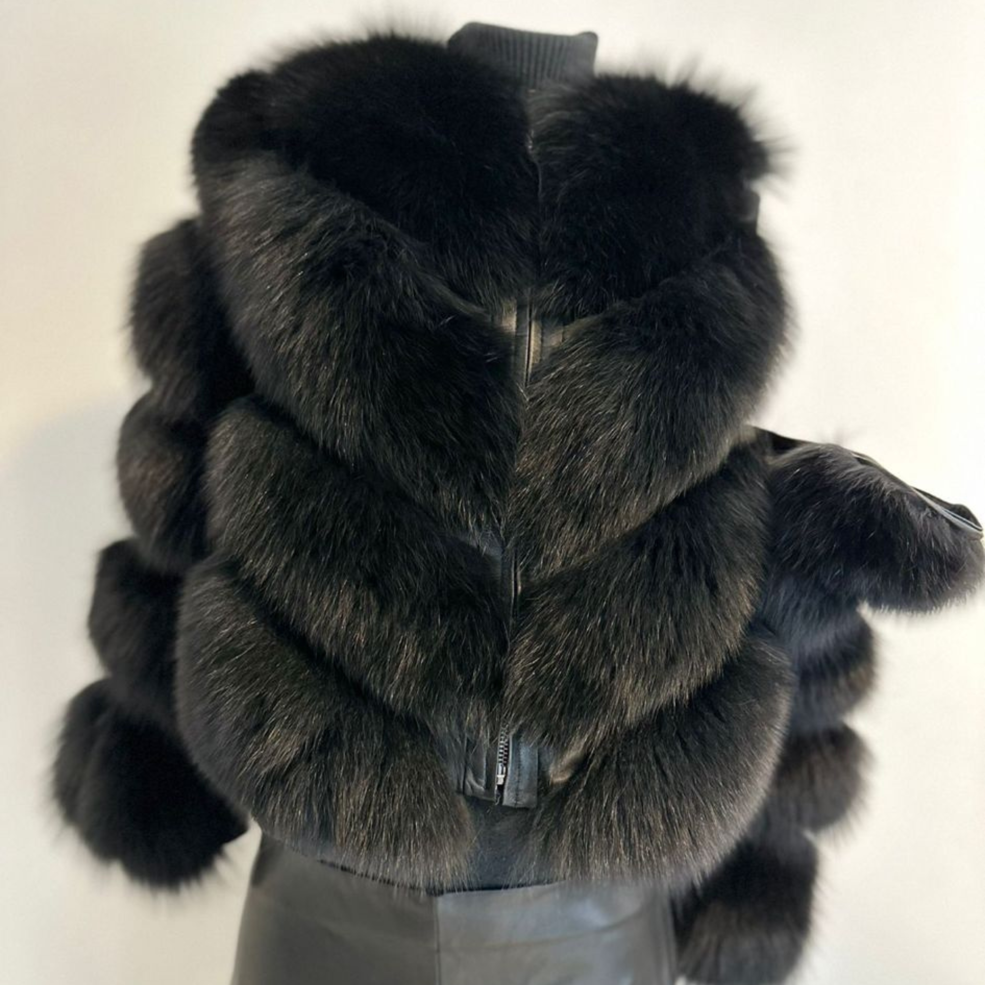 Fox Fur Jacket With Removable Sleeves - Black