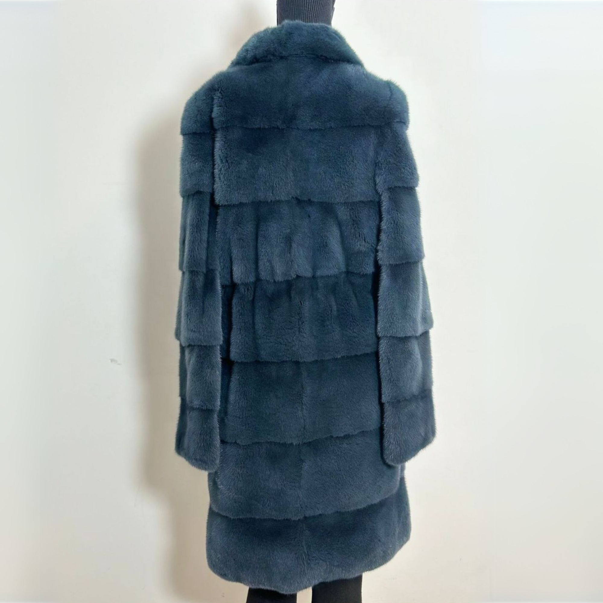 Petrol Long Mink Fur Coat With Removable 3/4 Sleeves - Petrol