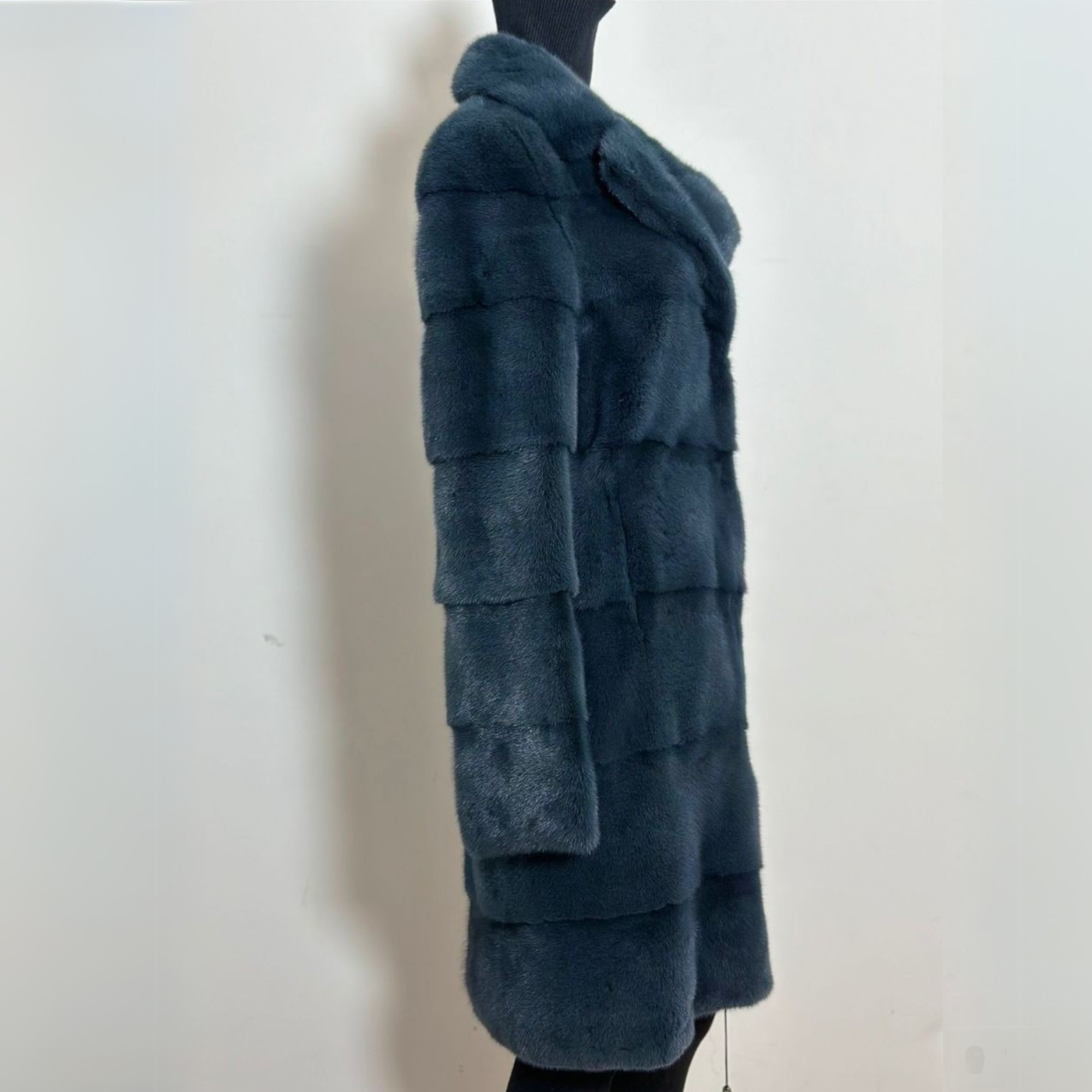 Petrol Long Mink Fur Coat With Removable 3/4 Sleeves - Petrol