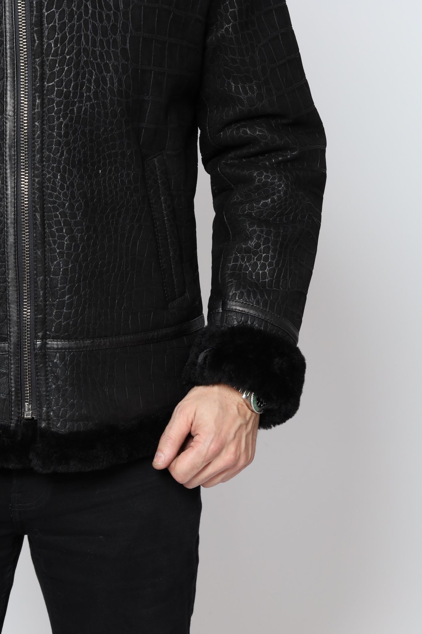 Crocodile Print Shearling Jacket