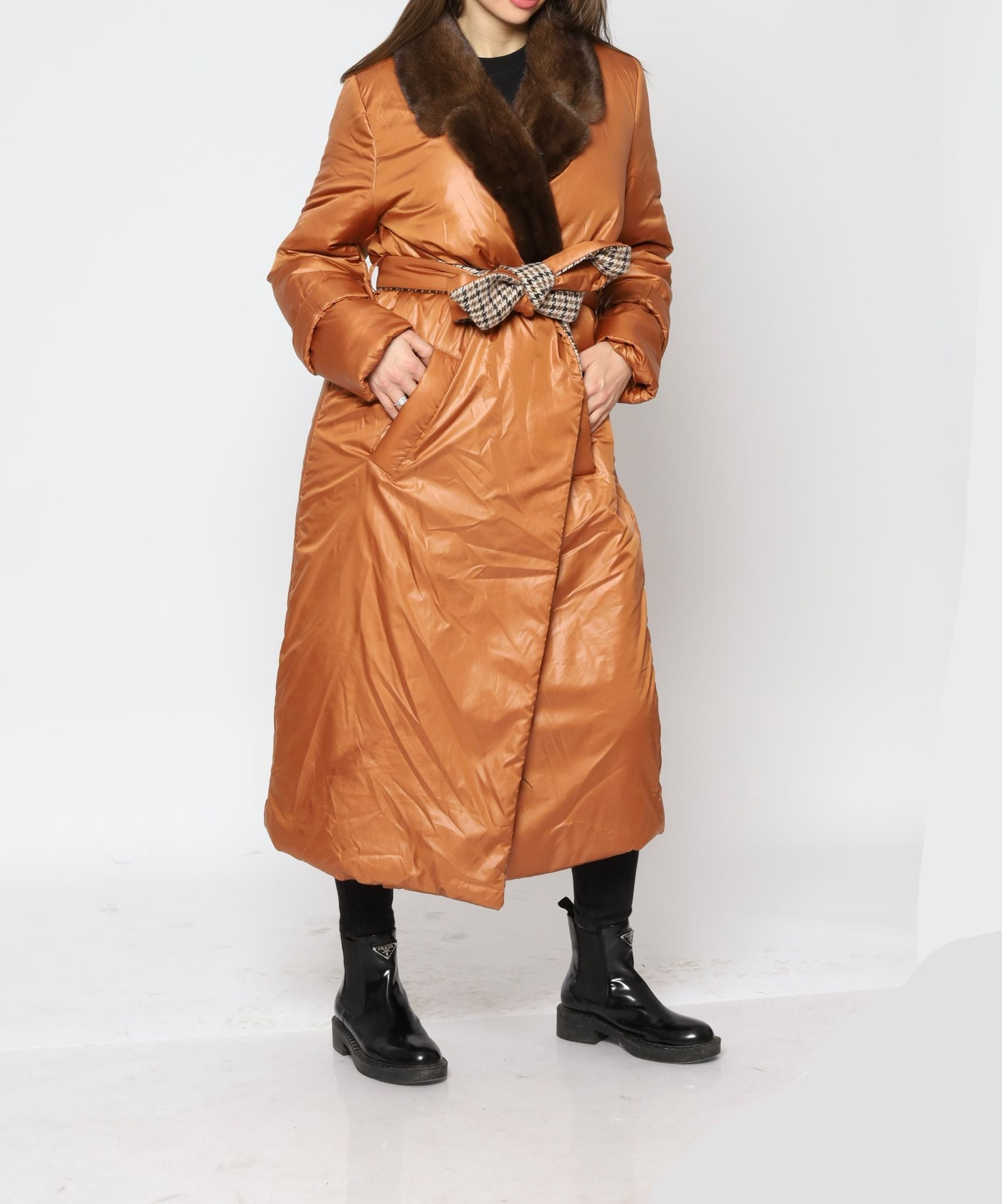 Puffed Jacket With Mink Collar