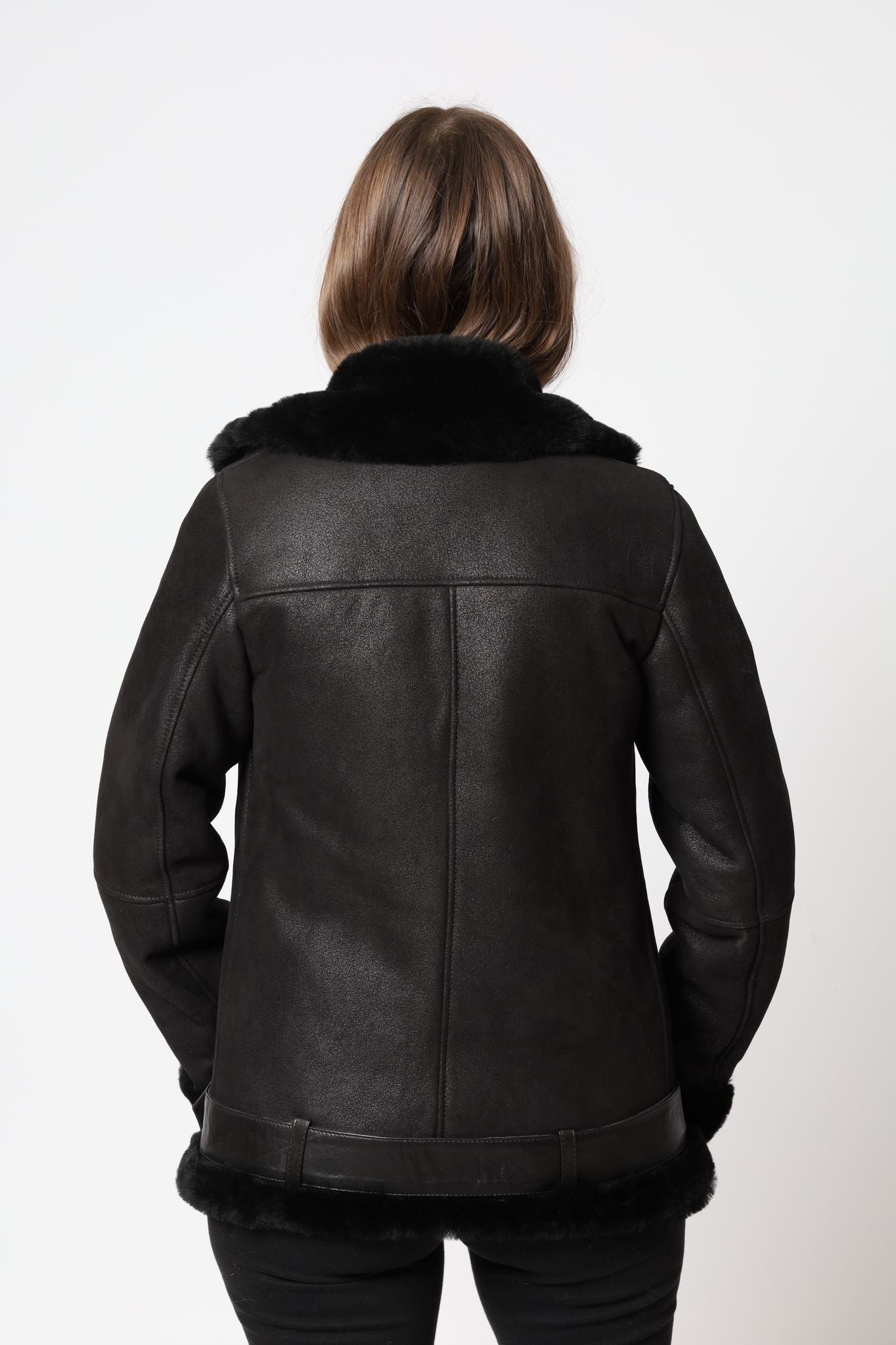 Black Shearling Jacket With Belt