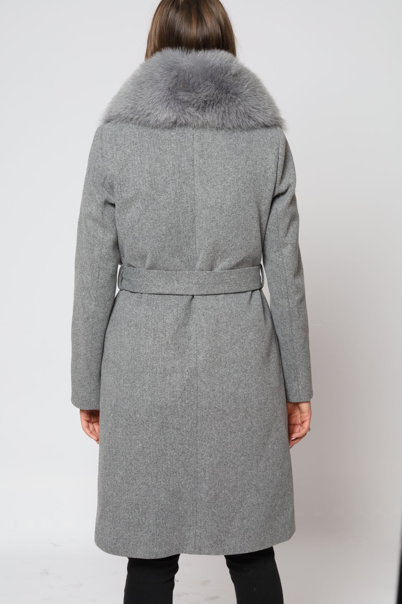 Grey Kashmir Coat With Fox Collar