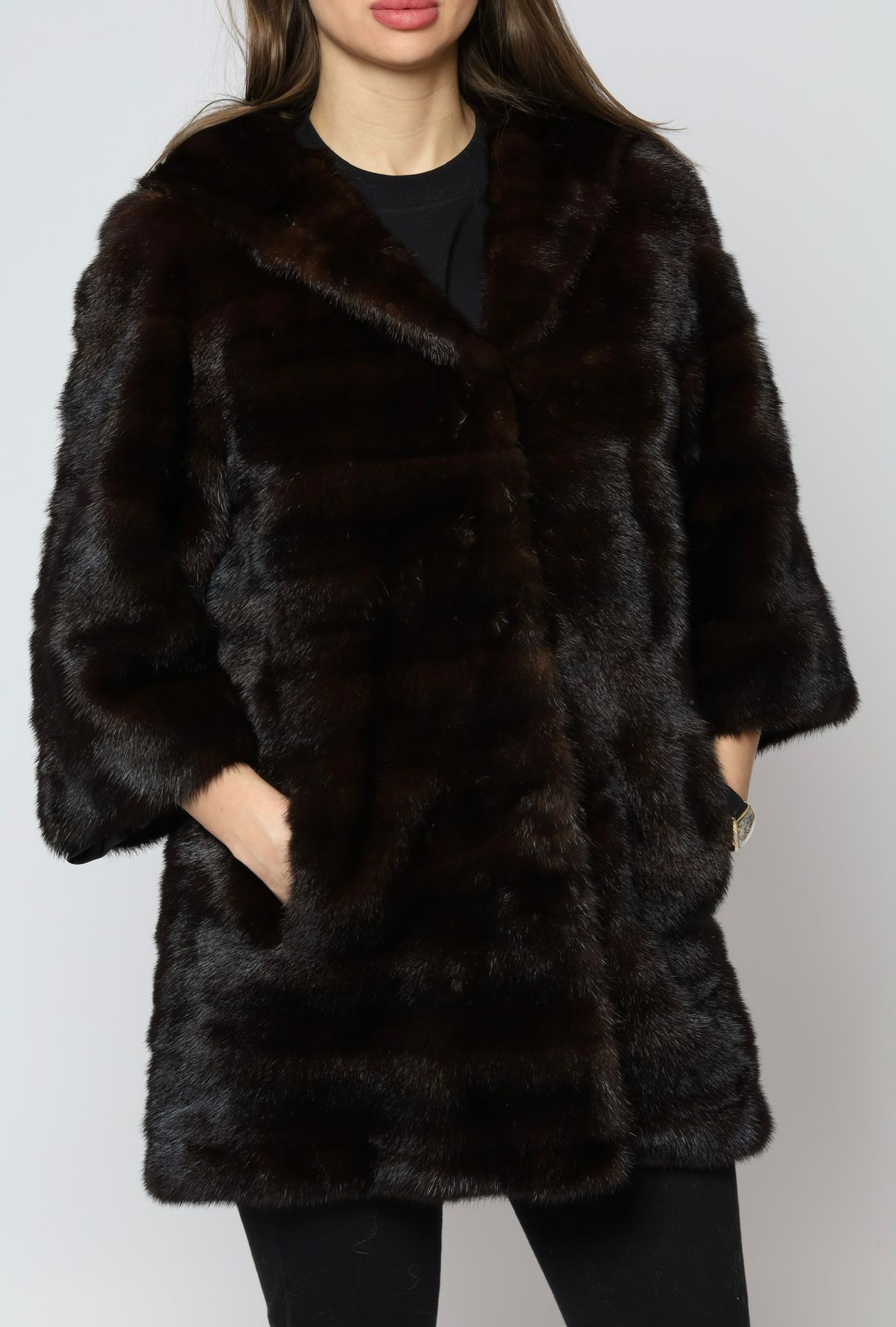 Long Hooded Brown Mink Coat