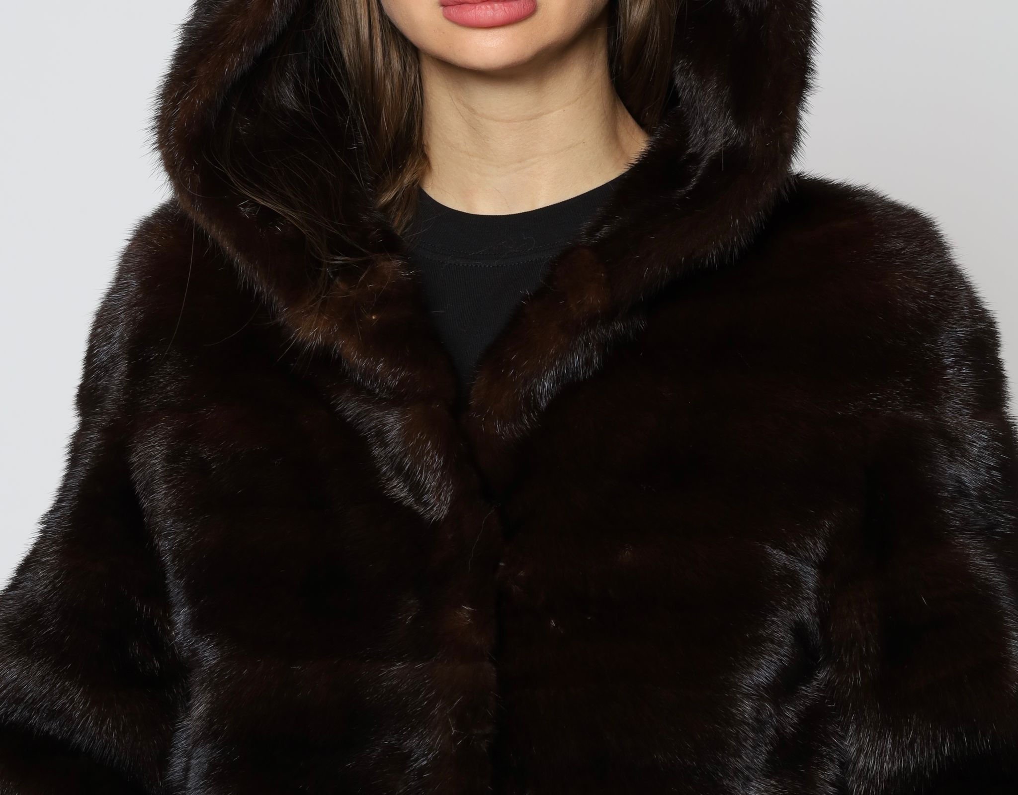 Long Hooded Brown Mink Coat